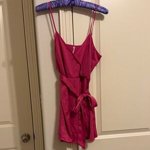 Pink Sleeveless Wrap romper with belt